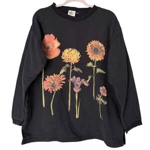 Nature’s Threads Floral Sweatshirt Black Women’s L 100% Cotton Made in Canada
